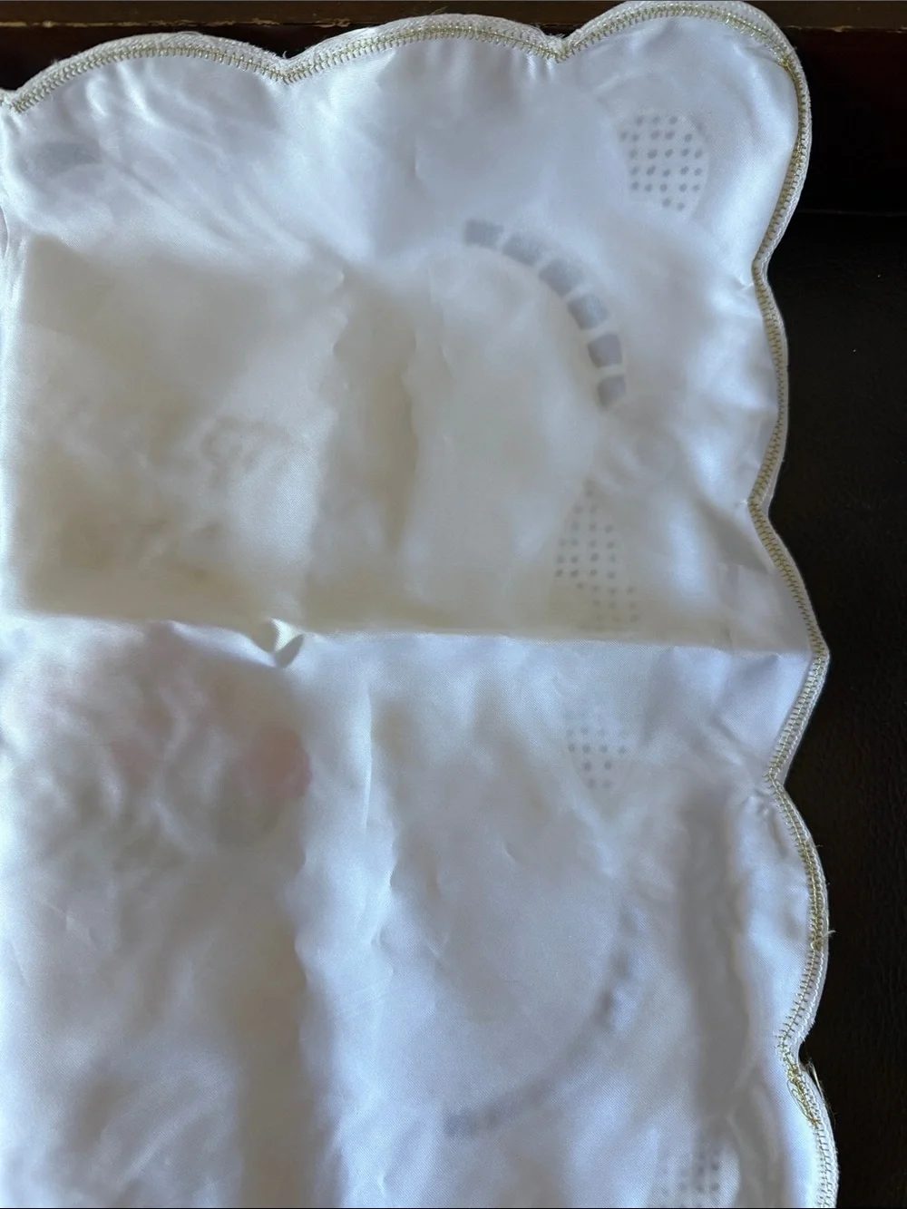 White Satin Challah Cover w/Gold & Silver Scalloped Edged Embroidery